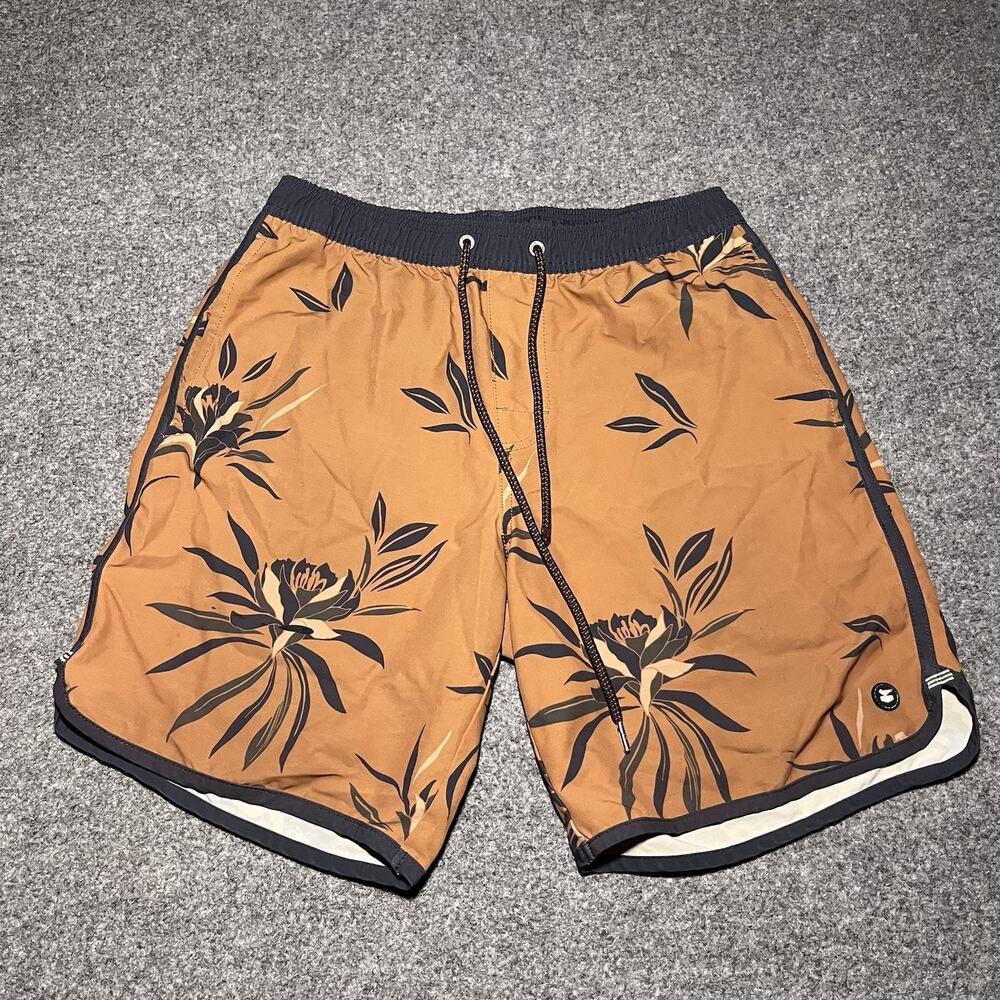 Jetty Supply Co Board Shorts Mens 32 Surf Swim Orange Floral Stretch Beach